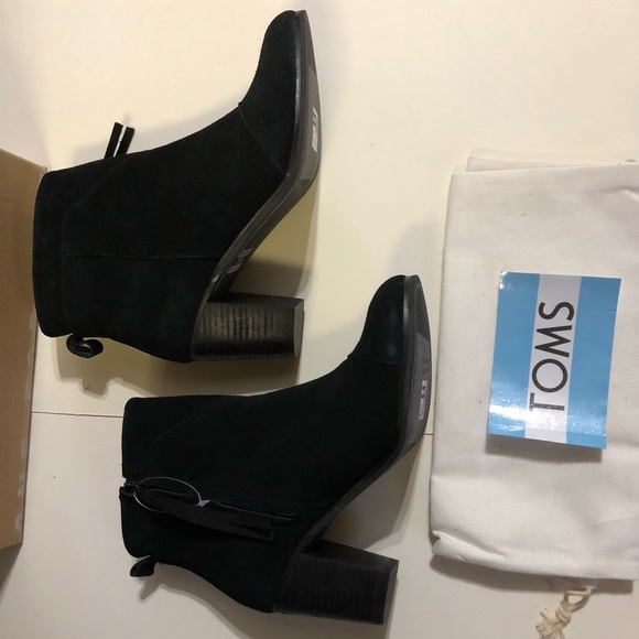 TOMS BLACK TASSELS SIDE ZIPPER HEEL BOOTS (s02) - Picture 4 of 5